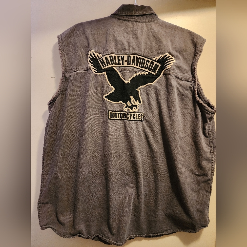 Harley-Davidson Grey Denim Like Vest with Eagle Patch